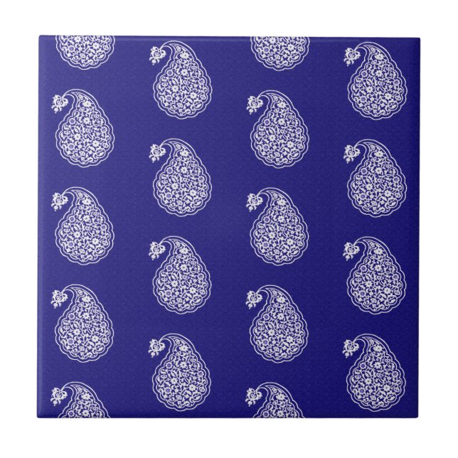 Persian tile paisley - white on indigo blue (Front)