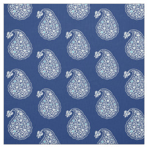 Persian tile paisley - white on indigo blue fabric