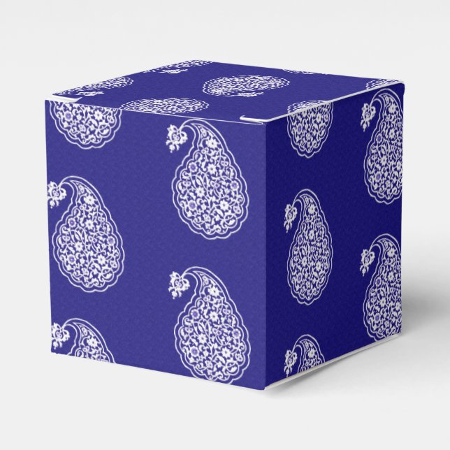 Persian tile paisley - white on indigo blue favour box (Front Side)