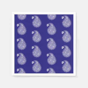 Persian tile paisley - white on indigo blue napkin