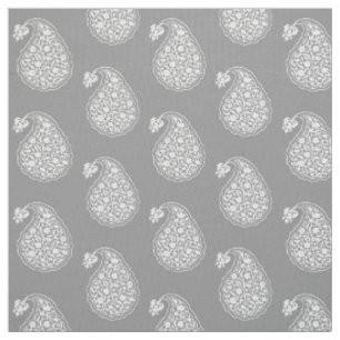 Persian tile paisley - white on silver grey fabric