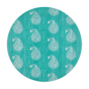 Persian tile paisley - white on turquoise cutting board