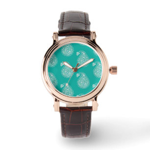 Persian tile paisley - white on turquoise watch