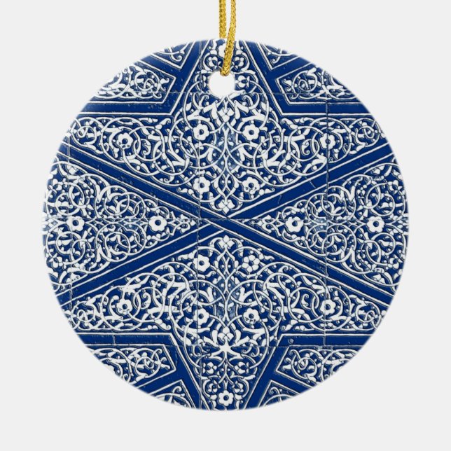 Persian tile pattern - cobalt blue and white ceramic tree decoration (Front)