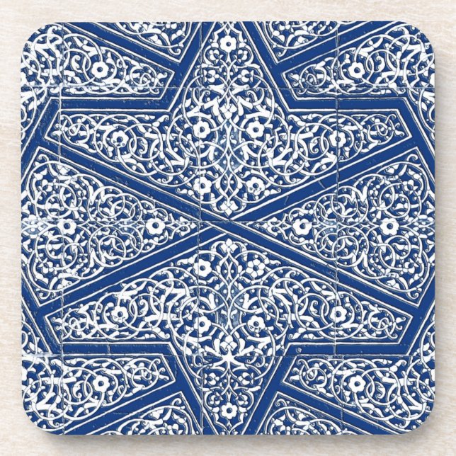 Persian tile pattern - cobalt blue and white coaster (Front)