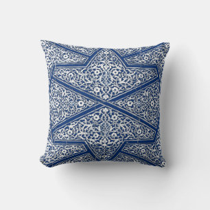 Persian tile pattern - cobalt blue and white cushion