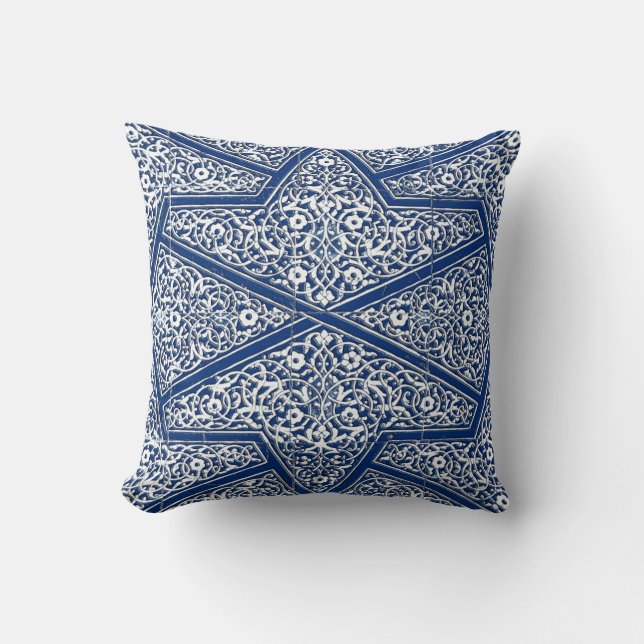 Persian tile pattern - cobalt blue and white cushion (Front)
