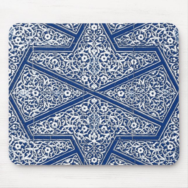Persian tile pattern - cobalt blue and white mouse pad (Front)