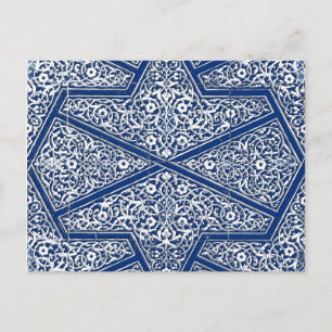 Persian tile pattern - cobalt blue and white postcard