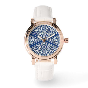 Persian tile pattern - cobalt blue and white watch