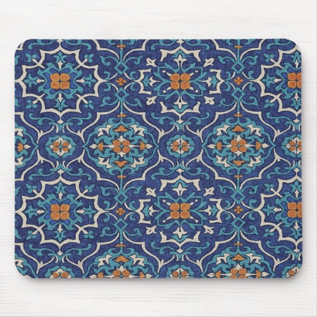 Persian Tile Pattern Mouse Pad – Elegant Blue Geom (Front)