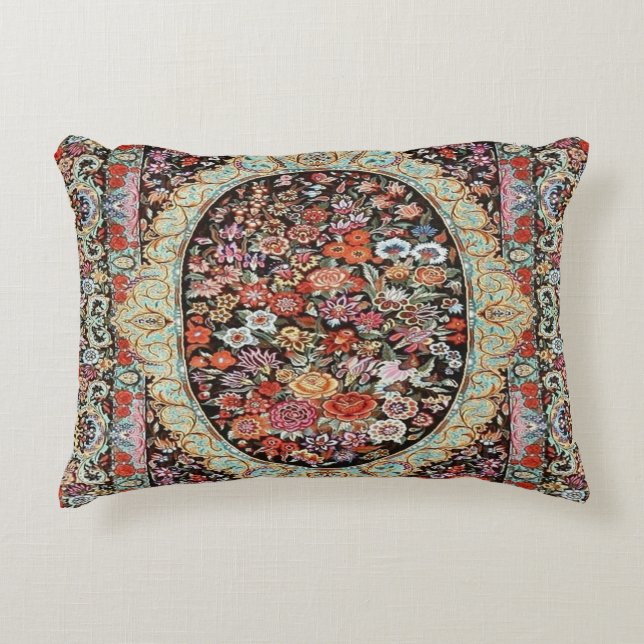 Persian Turkish Floral Flower Rug Print Decorative Cushion (Front)