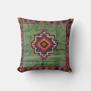 Persian & Turkish Green Kilim Rug Pillows: A Globa Cushion