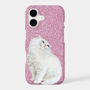 Persian white cat on pink glitter