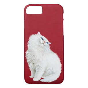 Persian white cat on red Case-Mate iPhone case