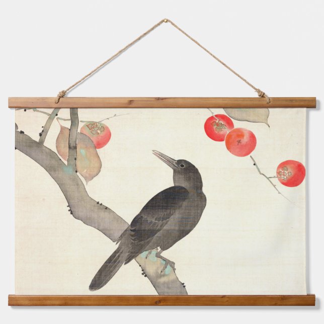 Persimmon and Crow, Hōitsu Hanging Tapestry (Front)