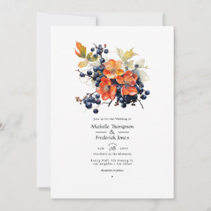 Persimmon and Navy Floral Wedding Invitation