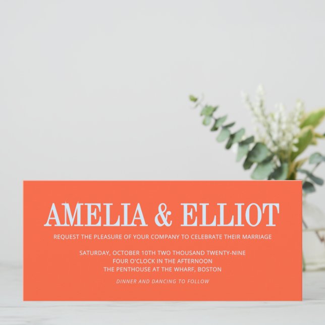 Persimmon Blue Oversized Bold Name Wide Wedding Invitation (Standing Front)