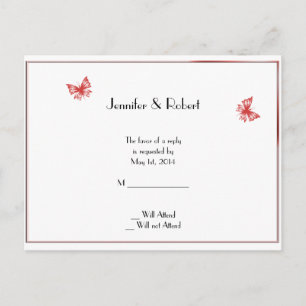 Persimmon Butterfly Heart Wedding RSVP Postcard