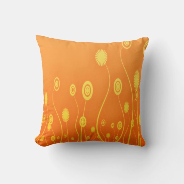 Persimmon Colour Swirly Flowers Pattern Cushion (Front)