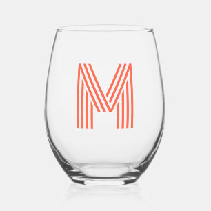 Persimmon Modern Monogram Initial Letter Stemless Wine Glass