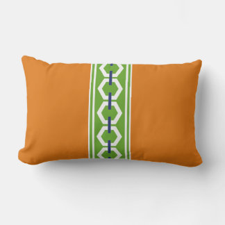 Persimmon Orange Hexagon Chain Trim Coastal Chic Lumbar Cushion