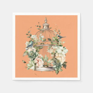 Persimmon Orange White Green Gold Birdcage Shower Napkin