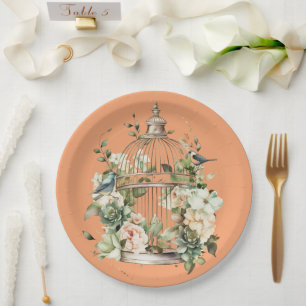 Persimmon Orange White Green Gold Shower Paper Plate