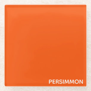 Persimmon red colour name glass coaster