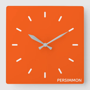 Persimmon red colour name square wall clock