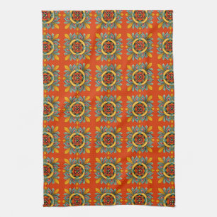 Persimmon Victorian Tile Design Tea Towel