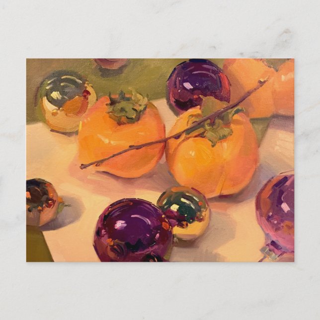 "Persimmons and Purple Ornaments" Art Postcard (Front)