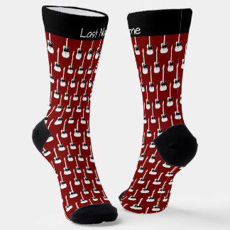 Persoanlizable Electric Guitar Pattern on Deep Red Socks