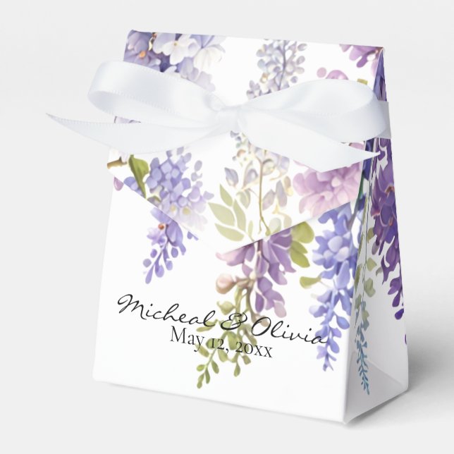 Persoanlize purple watercolor wisteria  floral  favour box (Front Side)
