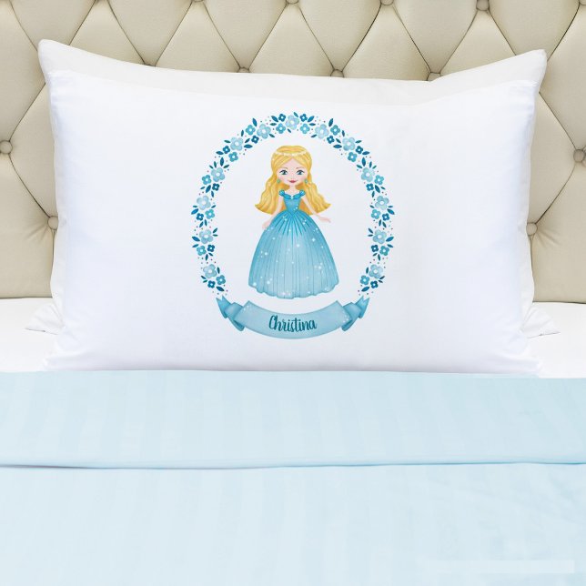 Persoanlized Cute Blue Princess  Pillowcase (A cute girls blue princess pillowcase. Personalize it with your girls name. So cute for her bed.)