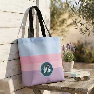 Persoanlized Pink & Blue Pastel Stripe Custom Name Tote Bag