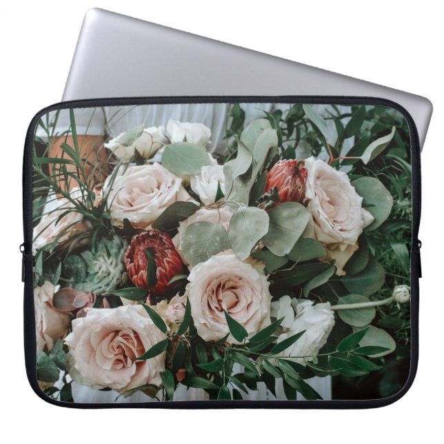 PERSON HOLDING BOUQUET OF PINK AND RED FLOWERS LAPTOP SLEEVE (Front)
