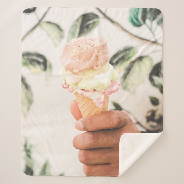 Person holding ice cream cone with three flavours  sherpa blanket (Front)