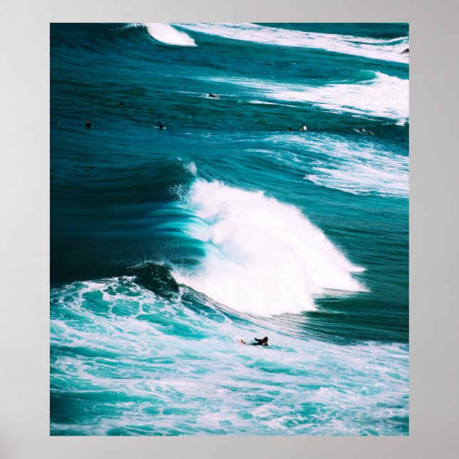Person on surfboard with ocean waves poster (Front)