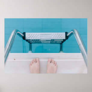 Person standing on swimming pool ladder poster