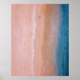 Person walking on sand near seashore leaving foot  poster