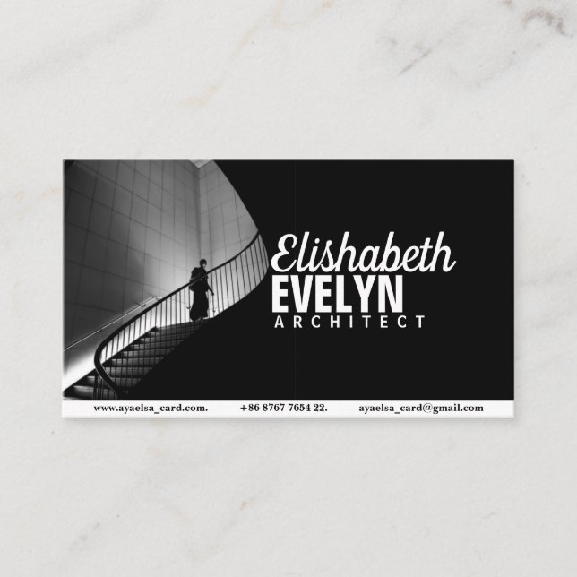Person Walking On Stairs In Greyscale Photograph Business Card (Front)