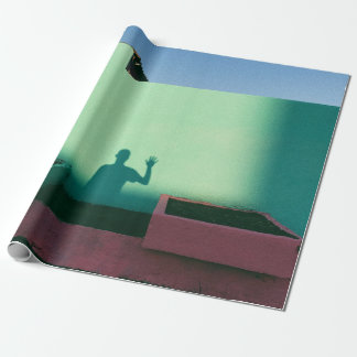 Person waving reflecting shadow on teal wall paint wrapping paper