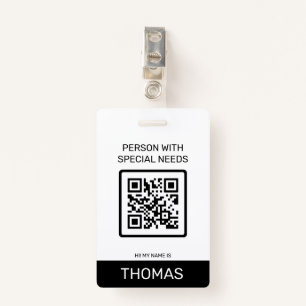 Person With Special Needs QR Code and Other Info ID Badge