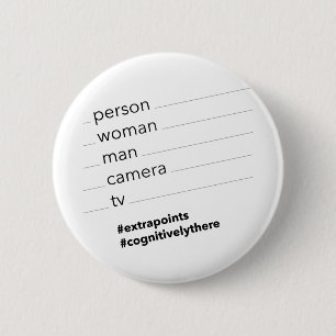 person woman man camera tv 6 cm round badge