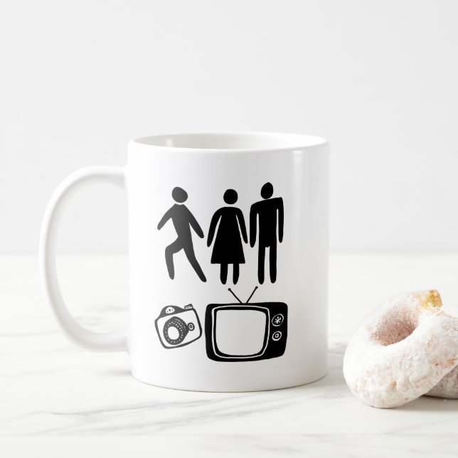 Person Woman Man Camera TV Coffee Mug (With Donut)