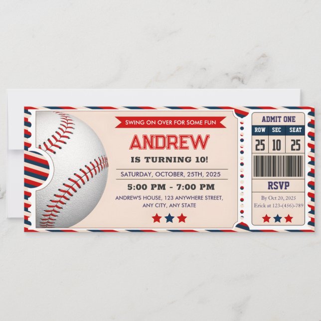 Persona Baseball ticket birthday  Invitation (Front)