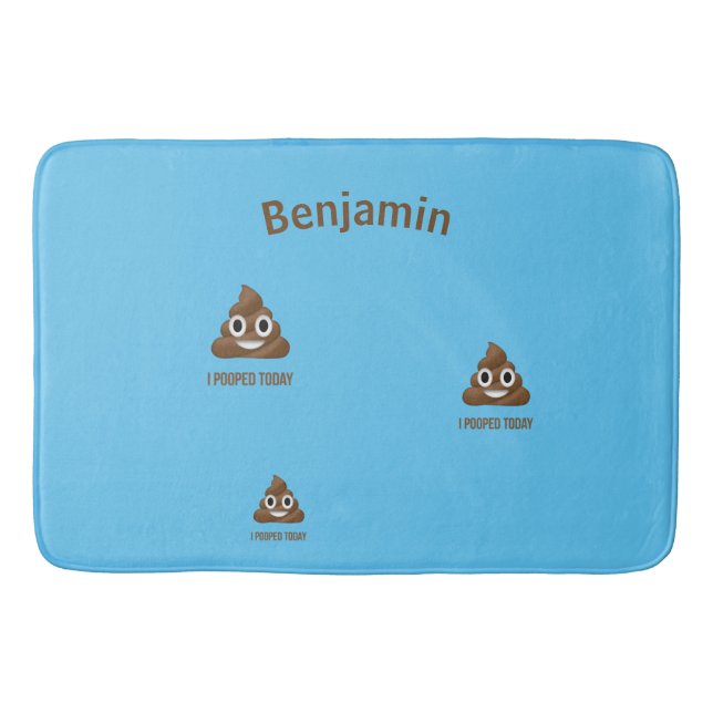 PersonaIized I Pooped Today Poo Emoji on Blue   Bath Mat (Front)
