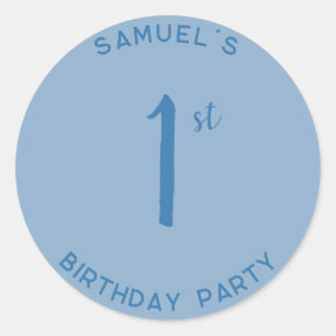 Personal 1st Birthday Party First Birthday Blue Classic Round Sticker