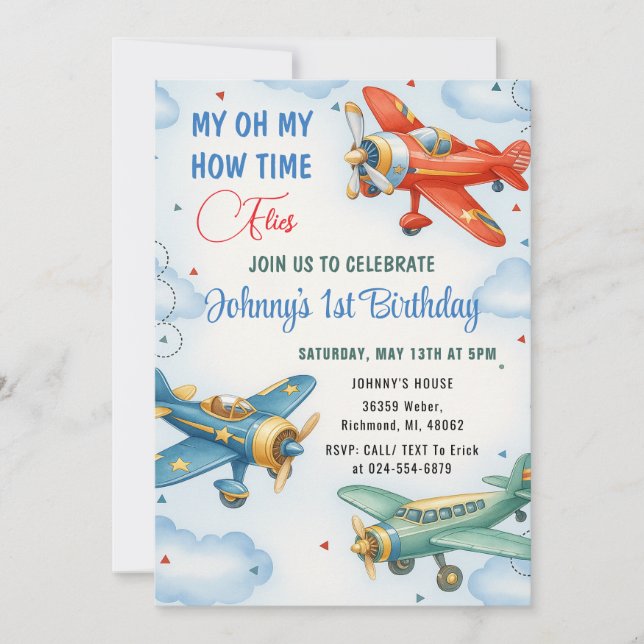 Personal Aeroplane 1st Birthday party Invitation (Front)